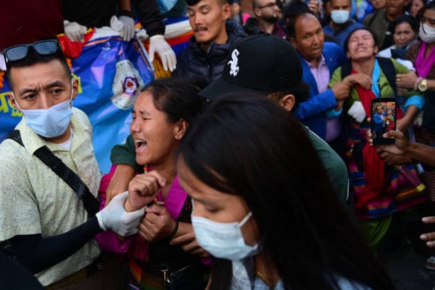August 11, 2026, Kathmandu, Bagmati, Nepal: Relatives of Nepali mountaineers Kilu Pemba Sherpa (Kilu), Nima Sherpa, and Gyalu Sherpa mourn as the remains of the three climbers are brought to Tribhuvan International Airport in Kathmandu, Nepal, on August 11, 2026, after being repatriated from Pakistan following the Broad Peak avalanche tragedy. The three climbers were among 10 members of an international expedition killed in an avalanche while ascending toward Camp 3 on Broad Peak (8,047 m) in PakistanÃ¢â‚¬â ¢s Karakoram Range. The tragedy also claimed the lives of renowned British-Nepali mountaineer Nirmal Ã¢â‚¬oeNimsÃ¢â‚¬Â Purja, Pur Bahadur Gurung (Yukta), Nawang Thindu Sherpa, Wang Zhong of China, Nadhira Ahmed Abdullah Al Harthy of Oma  - ZUMAs330 20260811_zsp_s330_015 Copyright: xSafalxPrakashxShresthax