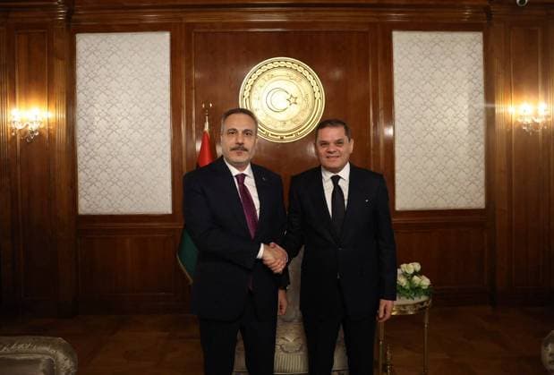 Turkish Foreign Minister Hakan Fidan in Tripoli TRIPOLI, LIBYA - AUGUST 11: (----EDITORIAL USE ONLY - MANDATORY CREDIT - TURKISH FOREIGN MINISTRY HANDOUT - NO MARKETING NO ADVERTISING CAMPAIGNS - DISTRIBUTED AS A SERVICE TO CLIENTS----) Turkish Foreign Minister Hakan Fidan meets with Prime Minister of the Libyan Government of National Unity Abdul Hamid Dbeibeh in Tripoli, Libya on August 11, 2026. Disisleri Bakanligi Anadolu Tripoli Libya. Editorial use only. Please get in touch for any other usage.  Copyright: x2026xAnadoluxDisislerixBakanligix