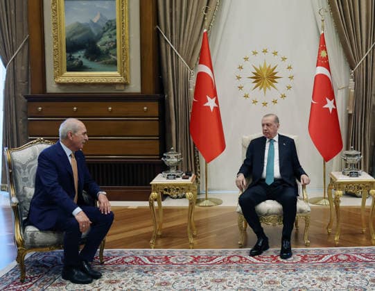 Turkish President Recep Tayyip Erdogan ANKARA, TURKIYE - AUGUST 11: (----EDITORIAL USE ONLY - MANDATORY CREDIT - TURKISH PRESIDENCY MURAT KULA HANDOUT - NO MARKETING NO ADVERTISING CAMPAIGNS - DISTRIBUTED AS A SERVICE TO CLIENTS----) Turkish President Recep Tayyip Erdogan receives Speaker of the Grand National Assembly of Turkiye Numan Kurtulmus in Ankara, Turkiye on August 11, 2026. TUR Presidency Murat Cetinmuhurdar Anadolu Ankara Turkey. Editorial use only. Please get in touch for any other usage.  Copyright: x2026xAnadoluxTURxPresidency xMuratxCetinmuhurdarx
