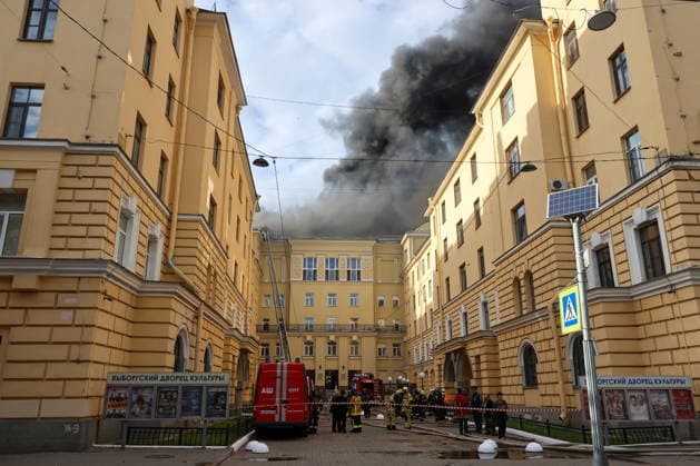 RUSSIA, ST PETERSBURG - AUGUST 11, 2026: Emergency units respond to a roof fire at the Vyborgsky Palace of Culture. Valentin Yegorshin TASS  96035466
