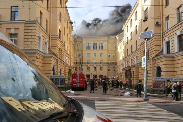 RUSSIA, ST PETERSBURG - AUGUST 11, 2026: Emergency units respond to a roof fire at the Vyborgsky Palace of Culture. Valentin Yegorshin TASS  96035788