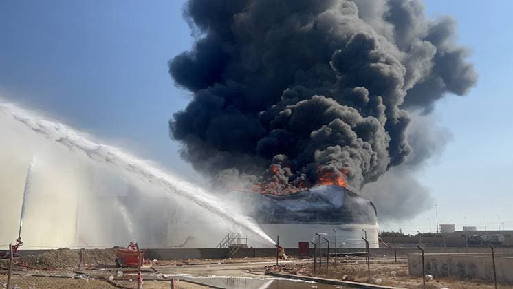 Firefighters battle blaze at Zawiya Oil Complex following drone attack in Libya TRIPOLI, LIBYA - AUGUST 11: Firefighters work to extinguish a blaze inside a diesel tank following an attack at the Zawiya Oil Complex, west of Tripoli, Libya on August 11, 2026. The facility, operated by the National Oil Corporation (NOC), is one of the country s main refineries and fuel supply hubs. Hazem Turkia Anadolu Tripoli Libya. Editorial use only. Please get in touch for any other usage.  Copyright: x2026xAnadoluxHazemxTurkiax