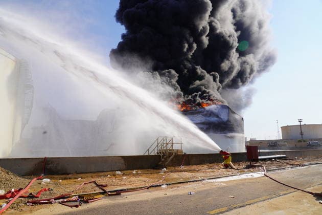 Firefighters battle blaze at Zawiya Oil Complex following drone attack in Libya TRIPOLI, LIBYA - AUGUST 11: Firefighters work to extinguish a blaze inside a diesel tank following an attack at the Zawiya Oil Complex, west of Tripoli, Libya on August 11, 2026. The facility, operated by the National Oil Corporation (NOC), is one of the country s main refineries and fuel supply hubs. Hazem Turkia Anadolu Tripoli Libya. Editorial use only. Please get in touch for any other usage.  Copyright: x2026xAnadoluxHazemxTurkiax