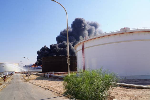 Firefighters battle blaze at Zawiya Oil Complex following drone attack in Libya TRIPOLI, LIBYA - AUGUST 11: Firefighters work to extinguish a blaze inside a diesel tank following an attack at the Zawiya Oil Complex, west of Tripoli, Libya on August 11, 2026. The facility, operated by the National Oil Corporation (NOC), is one of the country s main refineries and fuel supply hubs. Hazem Turkia Anadolu Tripoli Libya. Editorial use only. Please get in touch for any other usage.  Copyright: x2026xAnadoluxHazemxTurkiax