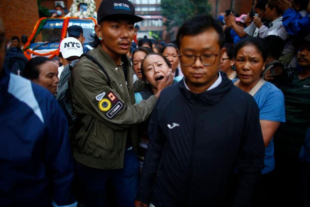 Broad Peak Avalanche Bodies Arrive in Kathmandu, Nepal - 11 Aug 2026 Relatives mourn for Nepali mountaineers. Kili Pemba Sherpa, Gyalu Sherpa and Nima Sherpa at Tribhuvan International Airport. The three climbers were among 10 people killed in an avalanche on Broad Peak in Pakistan on July 30. Their bodies were repatriated to Nepal and handed over to their families for final rites. Kathmandu Nepal Copyright: xSkandaxGautamx xSOPAxImagesx _58W0124