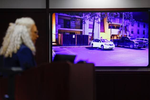 August 11, 2026, Tampa, Florida, USA: Assistant State Attorney Jessica Couvertier shows a slide to jurors during the trial of Joseph Killins inside courtroom 51a of the Hillsborough Courthouse Annex on Tuesday, Aug. 11, 2026, in Tampa. Tampa USA - ZUMAs70_ 20260811_zan_s70_007 Copyright: xJeffereexWoox