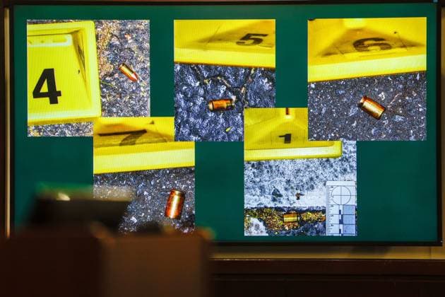 August 11, 2026, Tampa, Florida, USA: Jurors are shown a slide, while Assistant State Attorney Jessica Couvertier gives an opening statement during the trial of Joseph Killins inside courtroom 51a of the Hillsborough Courthouse Annex on Tuesday, Aug. 11, 2026, in Tampa. Tampa USA  - ZUMAs70_ 20260811_zan_s70_013 Copyright: xJeffereexWoox