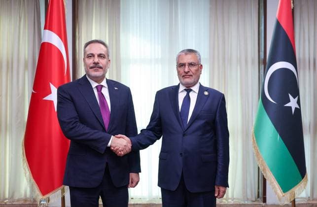 Turkish Foreign Minister Hakan Fidan in Tripoli TRIPOLI, LIBYA - AUGUST 11: (----EDITORIAL USE ONLY - MANDATORY CREDIT - TURKISH FOREIGN MINISTRY HANDOUT - NO MARKETING NO ADVERTISING CAMPAIGNS - DISTRIBUTED AS A SERVICE TO CLIENTS----) Turkish Foreign Minister Hakan Fidan meets with Libyan High Council of State President Mohamed Takala in Tripoli, Libya on August 11, 2026. Turkish Foreign Ministry Handout Anadolu Tripoli Libya. Editorial use only. Please get in touch for any other usage.  Copyright: x2026xAnadoluxTurkishxForeignxMinistryx xHandoutx