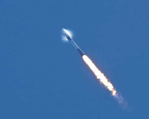 The SpaceX Falcon 9 rocket creates a vapor cone as it goes supersonic while launching an additional 29 Starlink satellites at 11:58 AM from Launch Complex 40 at the Cape Canaveral Space Force Station, Florida on Tuesday August 11, 2026.  CCP20260811006 JOExMARINO