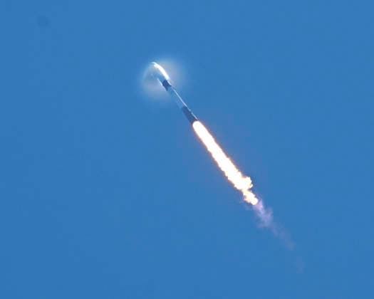 The SpaceX Falcon 9 rocket creates a vapor cone as it goes supersonic while launching an additional 29 Starlink satellites at 11:58 AM from Launch Complex 40 at the Cape Canaveral Space Force Station, Florida on Tuesday August 11, 2026.  CCP20260811005 JOExMARINO