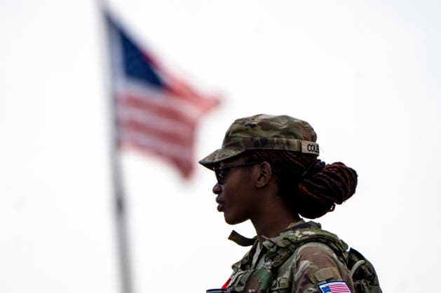 Members of the National Guard patrol near the Washington Monument in Washington, DC on Tuesday, August 11, 2026. Today marks the one year anniversary the National Guard troops, more than 4,600 at present, have patrolled the streets of Washington, DC, after President Donald Trump deployed them in August 2025.  WAP2026081126355 BONNIExCASH
