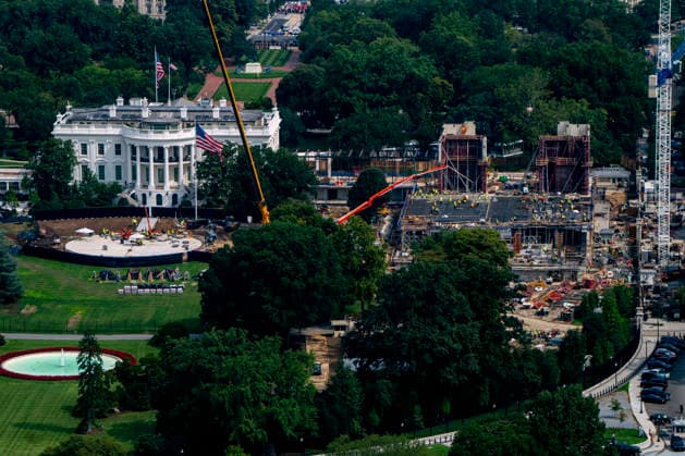 Construction continues on a new helipad on the South Lawn of the White House and the East Wing ballroom in Washington, DC on Tuesday, August 11, 2026. President Donald Trump says he will appeal to the Supreme Court after a federal appeals court ruled that congressional approval is required to build the $400 million ballroom.  WAP2026081126373 BONNIExCASH