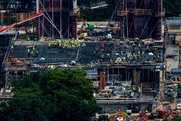 Construction continues on the East Wing ballroom on the South Lawn at the White House in Washington, DC on Tuesday, August 11, 2026. President Donald Trump says he will appeal to the Supreme Court after a federal appeals court ruled that congressional approval is required to build the $400 million ballroom.  WAP2026081126375 BONNIExCASH