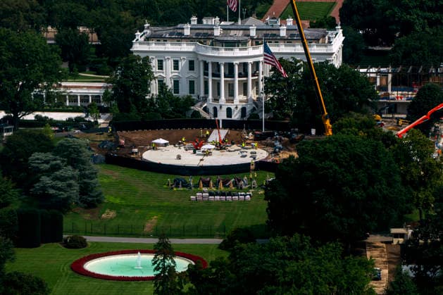 Construction continues on a new helipad on the South Lawn of the White House in Washington, DC on Tuesday, August 11, 2026. President Donald Trump says he will appeal to the Supreme Court after a federal appeals court ruled that congressional approval is required to build the $400 million ballroom.  WAP2026081126376 BONNIExCASH