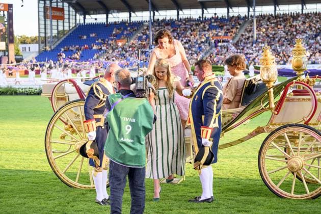 Aken, The Netherlands, 2026-08-11 20:22:10 AACHEN, 11-08-2026, Allianz Park Princess of Orange Princess Amalia attends the opening of the 2026 FEI World Championships in Aachen. The FEI World Championships is a large-scale global equestrian event where world titles are contested in all six equestrian disciplines: dressage, eventing, driving, para-dressage, show jumping, and vaulting. This year, the event is being organized in Aachen, which, like Rotterdam, is known for its Concours Hippique International Officiel (CHIO), and takes place at Allianz Park. PHOTO: NLBeeld Patrick van Emst Credit: NL Beeld Patrick van Emst  Copyright: xx x