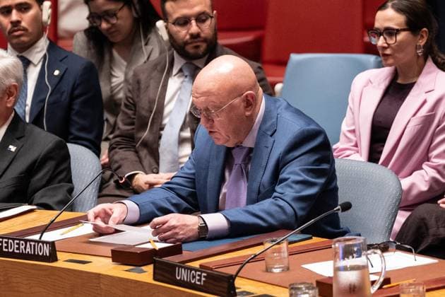 August 11, 2026, New York, New York, USA: Ambassador Vassily Nebenzia of Russia speaks during monthly Security Council Meeting on The situation in the Middle East, including the Palestinian question at UN Headquarters in New York, NY on August 11, 2026. New York USA - ZUMAr339 20260811_znp_r339_049 Copyright: xLevxRadinx