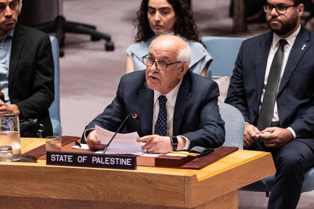 August 11, 2026, New York, New York, USA: Permanent Observer of State of Palestine Riyad Mansour speaks during monthly Security Council Meeting on The situation in the Middle East, including the Palestinian question at UN Headquarters in New York, NY on August 11, 2026. New York USA - ZUMAr339 20260811_znp_r339_050 Copyright: xLevxRadinx