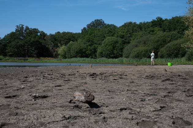 Prolonged heatwave and drought dry up historic Stew Pond at Epsom Common in Surrey EPSOM, UNITED KINGDOM - AUGUST 11: A veiw of the cracked, parched earth of Stew Pond exposed following an extended period of high temperatures and severe drought conditions at Epsom Common in Surrey, England, on August 11, 2026. The historic pond, a local nature reserve and habitat for diverse wildlife, has seen its water levels drop dramatically as persistent dry weather continues across southern Britain. Rasid Necati Aslim Anadolu Epsom United Kingdom. Editorial use only. Please get in touch for any other usage.  Copyright: x2026xAnadoluxRasidxNecatixAslimx
