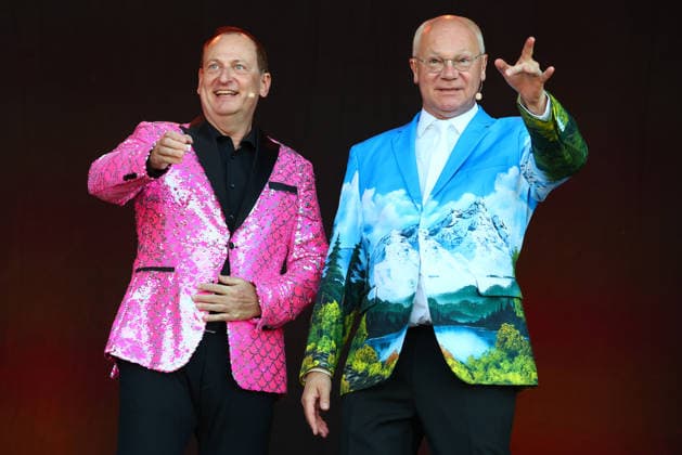 Volker Heißmann und Martin Rassau beim Seebühnen Festival 2026 auf der Wilhelminenaue in Bayreuth *** Volker Heißmann and Martin Rassau at the 2026 Seebühnen Festival on the Wilhelminenaue in Bayreuth