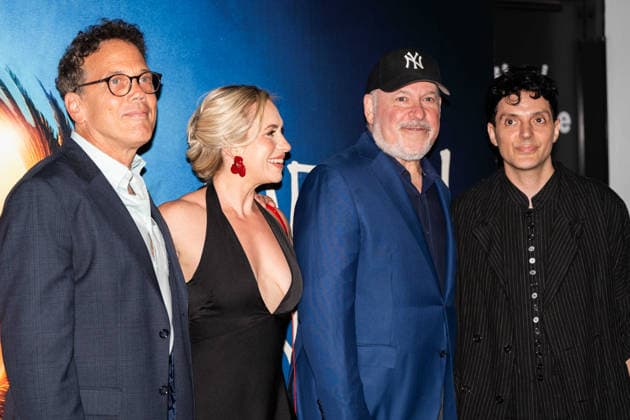 Death Note: The Musical Press Night - VIP Arrivals (L to R) Ivan Menchell, Morgan Reilly, Composer Frank Wildhorn and Fabian Aloise attend the press night performance of Death Note: The Musical at The Barbican Theatre on August 11, 2026 in London, England., Credit:Lounis Tiar Avalon United Kingdom, London, Barbican Center  Copyright: xLounisxTiarx xAvalonx 1122398832