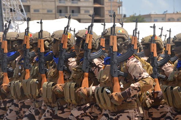 (260811) -- N DJAMENA, Aug. 11, 2026 -- Members of defense forces parade during the Independence Day celebration in N Djamena, the capital of Chad, Aug. 11, 2026. (Photo by Xinhua) CHAD-N DJAMENA-INDEPENDENCE DAY-MILITARY PARADE MbaigolmemxArnaud 