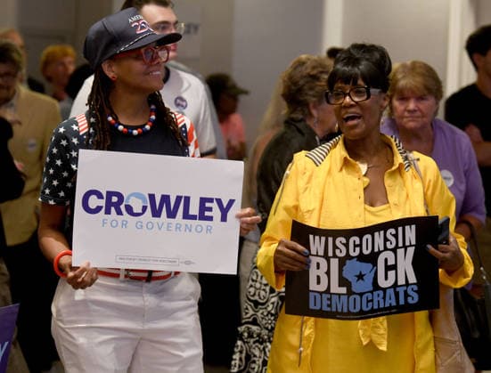 August 11, 2026, Milwaukee, Wisconsin, USA: Supporters of Democratic gubernatorial candidate David Crowley react to television news reports during a watch party Tuesday night August 11, 2026 at the Hyatt Regency hotel in downtown Milwaukee. Crowley had not appeared by Midnight. The race against Francesca Hong was still very close when it was announced that human error caused a delay in counting absentee ballots from Milwaukee. Milwaukee USA - ZUMAh154 20260811_znp_h154_033 Copyright: xMarkxHertzbergx