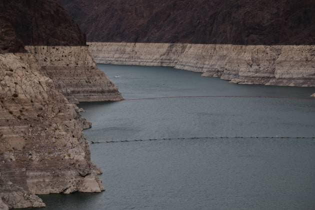 (260812) -- LOS ANGELES, Aug. 12, 2026 -- This photo taken on Aug. 11, 2026 shows a view of Lake Mead near Boulder City, Nevada, the United States. Lake Mead, the largest reservoir in the United States, has fallen to its lowest water level since it was first filled in 1937, amid a prolonged drought, according to data from the U.S. Bureau of Reclamation. (Photo by Xinhua) U.S.-NEVADA-LAKE MEAD-DROUGHT-WATER LEVEL ZengxHui 