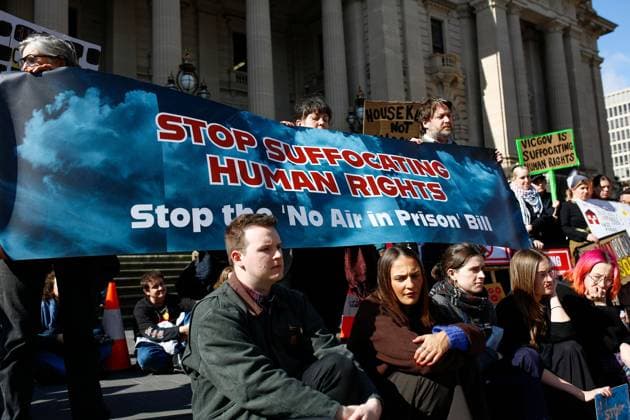 August 12, 2026, Melbourne, Australia: MELBOURNE, AUSTRALIA Ã¢â‚¬ AUGUST 12, 2026: Hundreds of people gather in Melbourne to protest the Victorian Government s Corrections Amendment Bill 2026, legislation critics have dubbed the No Air in Prison Bill. The proposed law follows a 2026 Supreme Court of Victoria ruling concerning prisoners statutory right to spend at least one hour each day in the open air. Human rights organisations, legal groups and community advocates argue the bill would make access to outdoor time subject to operational considerations, raising concerns about the rights and welfare of people in custody. Melbourne Australia - ZUMAq101 20260812_zna_q101_035 Copyright: xYexMyoxKhantx