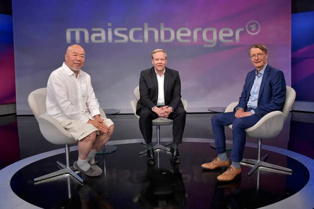 Ai Weiwei, Tilman Kuban und Karl Lauterbach in der ARD-Talkshow maischberger im Studio Berlin Adlershof. Berlin, 11.08.2026 *** Ai Weiwei, Tilman Kuban, and Karl Lauterbach on the ARD talk show *maischberger* at the Berlin Adlershof studio, Berlin, August 11, 2026 Foto:xM.xBehrensx xFuturexImagex maischberger1108_6818