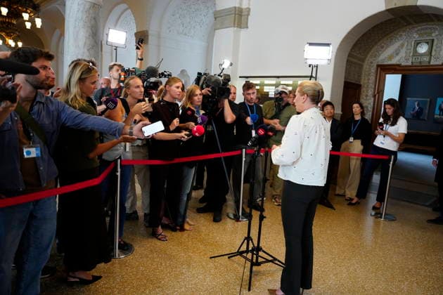 Denmark Migrants Denmarks Prime Minister Mette Frederiksen talks to the media, prior to a meeting in the Parliament with inquires on the migrants who have recently arrived at the Spanish enclave Ceuta, in Copenhagen, Wednesday August 12, 2026 , Copenhagen Denmark *** Denmark Migrants Denmark s Prime Minister Mette Frederiksen speaks to the media prior to a meeting in Parliament regarding the migrants who recently arrived in the Spanish enclave of Ceuta, in Copenhagen, Wednesday, August 12, 2026, Copenhagen, Denmark  Copyright: SebastianxEliasxUthx spdk20260812-100019-L
