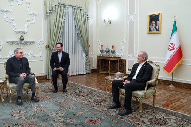 Iranian President receives Pakistani Interior Minister, Mediator in US-Iran talks, in Tehran TEHRAN, IRAN - AUGUST 12: RESTRICTIONS: NO Access Israel Media Persian Language TV Stations Outside Iran Strictly No Access BBC Persian VOA Persian Manoto TV Iran International TV (----EDITORIAL USE ONLY MANDATORY CREDIT - IRANIAN PRESIDENCY HANDOUT - NO MARKETING NO ADVERTISING CAMPAIGNS - DISTRIBUTED AS A SERVICE TO CLIENTS----) Iranian President Masoud Pezeshkian (R) receives Pakistan s Interior Minister Mohsin Raza Naqvi (L), who is serving as a mediator in talks between Iran and the United States, in Tehran, Iran, on August 12, 2026. Iranian Presidency Handout Anadolu Tehran Iran. Editorial use only. Please get in touch for any other us  Copyright: x2026xAnadoluxIranianxPresidencyx xHandoutx