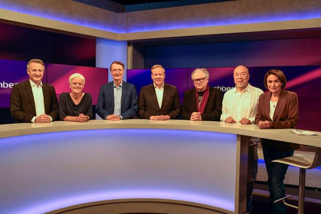 ABB MAISCHBERGER- Nikolaus Hermann Blome Journalist Ulrike Herrmann Journalistin Karl Wilhelm Lauterbach Gesundheitsoekonom und Politiker Tilman Moritz Kuban CDU Politiker Heinz Rudolf Erich Arthur Kunze Rocksaenger Ai Weiwei chinesischer Konzeptkuenstler und Sandra Maischberger Moderatorin zu Gast in der ARD TV Talkshow maischberger am 11.August 2026 in Berlin Berlin Deutschland *** ABB MAISCHBERGER Nikolaus Hermann Blome, journalist; Ulrike Herrmann, journalist; Karl Wilhelm Lauterbach, health economist and politician; Tilman Moritz Kuban, CDU politician; Heinz Rudolf Erich Arthur Kunze, rock singer; Ai Weiwei, Chinese conceptual artist; and Sandra Maischberger, host, as guests on the ARD TV talk show *mais*chberger on August 11, 2026,