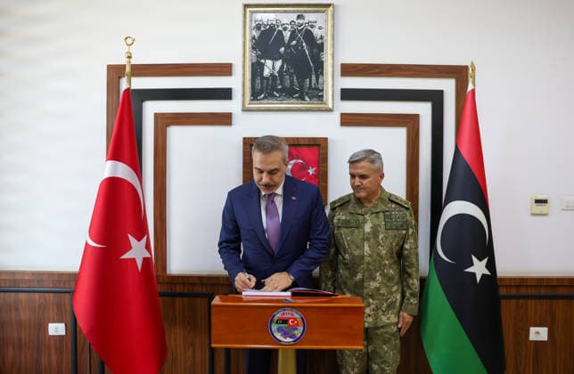 Turkish Foreign Minister Hakan Fidan in Tripoli TRIPOLI, LIBYA - AUGUST 12: (----EDITORIAL USE ONLY MANDATORY CREDIT - TURKISH FOREIGN MINISTRY HANDOUT - NO MARKETING NO ADVERTISING CAMPAIGNS - DISTRIBUTED AS A SERVICE TO CLIENTS----) Turkish Foreign Minister Hakan Fidan (L) meets with Major General Mustafa Kocan (R), Commander of the Turkish Armed Forces Libya Task Group, during his visit in Tripoli, Libya, on August 12, 2026. Turkish Foreign Ministry Handout Anadolu Tripoli Libya. Editorial use only. Please get in touch for any other usage.  Copyright: x2026xAnadoluxTurkishxForeignxMinistryx xHandoutx