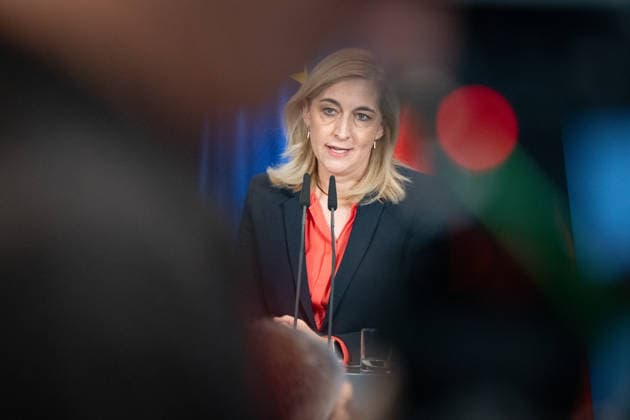 Nina Warken, Bundesministerin für besondere Aufgaben, Chefin des Bundeskanzleramtes und Beauftragte der Bundesregierung für die Nachrichtendienste des Bundes, während der Pressekonferenz im Kanzleramt;Pressekonferenz zur Reform des Rechts der Nachrichtendienste im Bundeskanzleramt, Berlin Berlin Deutschland Bundeskanzleramt *** Nina Warken, Federal Minister for Special Tasks, Head of the Federal Chancellery, and Federal Government Commissioner for the Federal Intelligence Services, during a press conference at the Federal Chancellery on the reform of intelligence service legislation, Berlin, Germany, Federal Chancellery