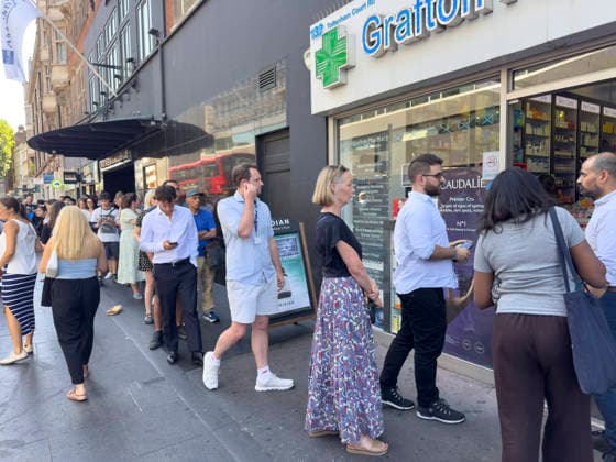 August 12, 2026, London, London, UK: London, UK. People queue outside the Grafton Pharmacy on Tottenham Court Road to buy Ã‚Â£8 solar eclipse glasses to view this evenings total solar eclipse. The eclipse will be visible for most of the UK population. London UK  - ZUMAl94_ 20260812_zaf_l94_013 Copyright: xRayxTangx
