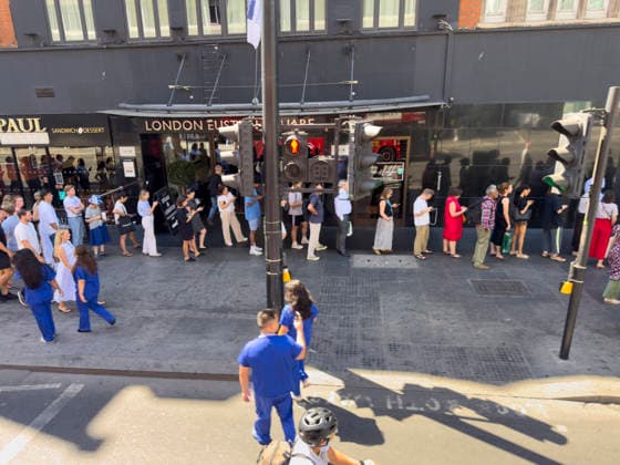 August 12, 2026, London, London, UK: London, UK. People queue outside the Grafton Pharmacy on Tottenham Court Road to buy Ã‚Â£8 solar eclipse glasses to view this evenings total solar eclipse. The eclipse will be visible for most of the UK population. London UK  - ZUMAl94_ 20260812_zaf_l94_019 Copyright: xRayxTangx