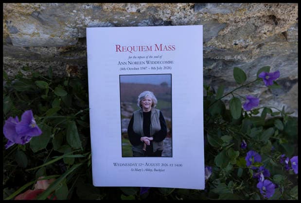 . 12 08 2026. Buckfast, United Kingdom. Order of Service for the funeral of Ann Widdecombe at Buckfast Abbey in Buckfast, United Kingdom.  xStephenxLockx xi-Imagesx IIM-26942-0015