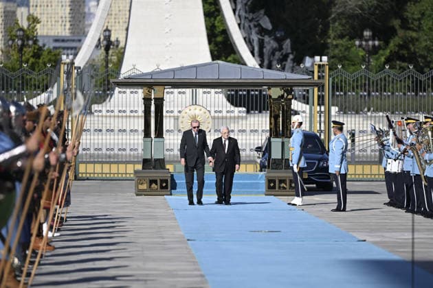 Recep Tayyip Erdogan - Mahmoud Abbas meeting in Ankara ANKARA, TURKIYE - AUGUST 12 : Turkish President Recep Tayyip Erdogan welcomes Palestinian President Mahmoud Abbas with an official ceremony at the Presidential Complex during his official visit to Ankara, Turkiye on August 12, 2026. Dogukan Keskinkilic Anadolu Ankara Turkey. Editorial use only. Please get in touch for any other usage.  Copyright: x2026xAnadoluxDogukanxKeskinkilicx