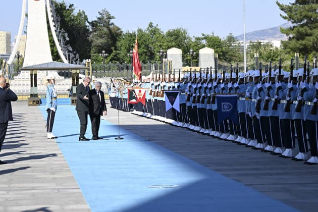 Recep Tayyip Erdogan - Mahmoud Abbas meeting in Ankara ANKARA, TURKIYE - AUGUST 12 : Turkish President Recep Tayyip Erdogan welcomes Palestinian President Mahmoud Abbas with an official ceremony at the Presidential Complex during his official visit to Ankara, Turkiye on August 12, 2026. Dogukan Keskinkilic Anadolu Ankara Turkey. Editorial use only. Please get in touch for any other usage.  Copyright: x2026xAnadoluxDogukanxKeskinkilicx
