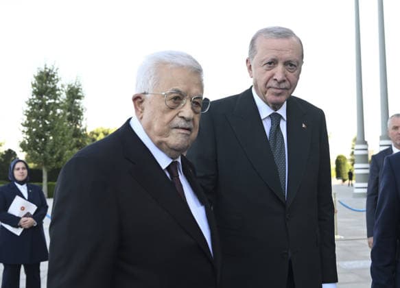 Recep Tayyip Erdogan - Mahmoud Abbas meeting in Ankara ANKARA, TURKIYE - AUGUST 12 : Turkish President Recep Tayyip Erdogan welcomes Palestinian President Mahmoud Abbas with an official ceremony at the Presidential Complex during his official visit to Ankara, Turkiye on August 12, 2026. Dogukan Keskinkilic Anadolu Ankara Turkey. Editorial use only. Please get in touch for any other usage.  Copyright: x2026xAnadoluxDogukanxKeskinkilicx