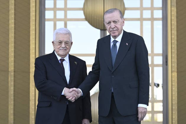 Recep Tayyip Erdogan - Mahmoud Abbas meeting in Ankara ANKARA, TURKIYE - AUGUST 12 : Turkish President Recep Tayyip Erdogan welcomes Palestinian President Mahmoud Abbas with an official ceremony at the Presidential Complex during his official visit to Ankara, Turkiye on August 12, 2026. Dogukan Keskinkilic Anadolu Ankara Turkey. Editorial use only. Please get in touch for any other usage.  Copyright: x2026xAnadoluxDogukanxKeskinkilicx