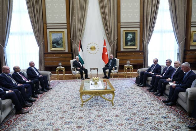 Recep Tayyip Erdogan - Mahmoud Abbas meeting in Ankara ANKARA, TURKIYE - AUGUST 12: (----EDITORIAL USE ONLY - MANDATORY CREDIT - TURKISH PRESIDENCY MURAT CETINMUHURDAR HANDOUT - NO MARKETING NO ADVERTISING CAMPAIGNS - DISTRIBUTED AS A SERVICE TO CLIENTS----) Turkish President Recep Tayyip Erdogan meets with Palestinian President Mahmoud Abbas at the Presidential Complex in Ankara, Turkiye on August 12, 2026. Head of the National Intelligence Organization (MIT) Ibrahim Kalin (4th R), Presidential Communications Director Burhanettin Duran (3rd R), and Chief Foreign Policy and Security Advisor to the President Akif Cagatay Kilic (2nd R) also attended. TUR Presidency Murat Cetinmuhurdar Anadolu Ankara Turkey. Editorial use only. Please  Copyright: x2026xAnadoluxTURxPresidency MuratxCetinmuhurdarx