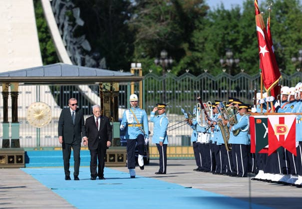 Recep Tayyip Erdogan - Mahmoud Abbas meeting in Ankara ANKARA, TURKIYE - AUGUST 12: (----EDITORIAL USE ONLY - MANDATORY CREDIT - TURKISH PRESIDENCY MURAT KULA HANDOUT - NO MARKETING NO ADVERTISING CAMPAIGNS - DISTRIBUTED AS A SERVICE TO CLIENTS----) Turkish President Recep Tayyip Erdogan welcomes Palestinian President Mahmoud Abbas with an official ceremony at the Presidential Complex during his official visit to Ankara, Turkiye, on August 12, 2026. TUR Presidency Murat Kula Handout Anadolu Ankara Turkey. Editorial use only. Please get in touch for any other usage.  Copyright: x2026xAnadoluxTURxPresidency xMuratxKulax xHandoutx