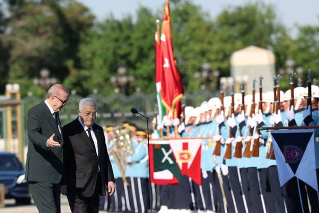 Recep Tayyip Erdogan - Mahmoud Abbas meeting in Ankara ANKARA, TURKIYE - AUGUST 12: (----EDITORIAL USE ONLY - MANDATORY CREDIT - TURKISH PRESIDENCY MURAT KULA HANDOUT - NO MARKETING NO ADVERTISING CAMPAIGNS - DISTRIBUTED AS A SERVICE TO CLIENTS----) Turkish President Recep Tayyip Erdogan welcomes Palestinian President Mahmoud Abbas with an official ceremony at the Presidential Complex during his official visit to Ankara, Turkiye, on August 12, 2026. TUR Presidency Murat Kula Handout Anadolu Ankara Turkey. Editorial use only. Please get in touch for any other usage.  Copyright: x2026xAnadoluxTURxPresidency xMuratxKulax xHandoutx
