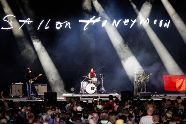 Sailor Honeymoon live at Oyafestivalen 2026 Oslo, Norway. 12th, August 2026. The South Korean punk rock band Sailor Honeymoon performs a live concert during the Norwegian music festival Oyafestivalen 2026 in Oslo. Here drummer and singer Abi Raymaker is seen live on stage wiht bass player Kim Yerim (R) and guitarist Zaeeun Shin (L). Norway, Oslo  Copyright: xGonzalesxPhoto KetilxMartinsenx
