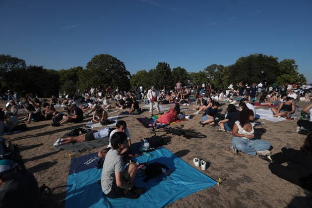 . 12 08 2026. London, United Kingdom. Partial Solar Eclipse. People gather on Primrose Hill in London to observe a Partial Solar Eclipse.  xMartynxWheatleyx xi-Imagesx IIM-26943-0013