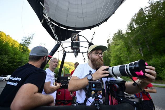 Astronomers take hot-air balloon ride to observe partial solar eclipse, if weather is favourable in Nedvedice, Czech Republic, August 12, 2026. Pictured Astrophotographer and popularizer of astronomy Roman Ponca. (CTKxPhoto VaclavxSalek) CTKPhotoP2026081206155  CTKPhotoP2026081206155
