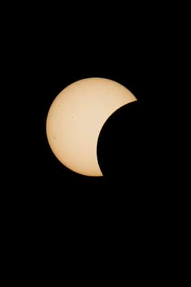 This image shows a partial solar eclipse captured in Hemiksem on %datetext. The moon will cover about 90% of the sun during this solar eclipse. %PHOTOGRAPHER  TomxGoyvaerts 183229451