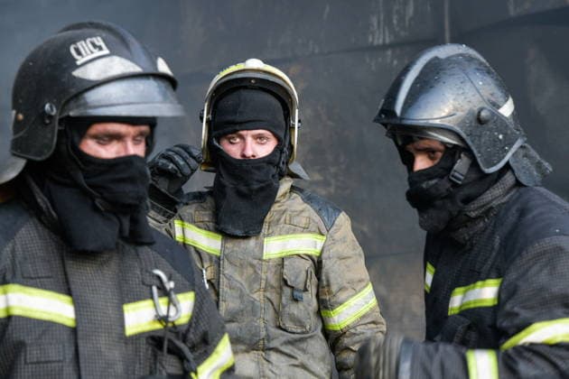 RUSSIA, KRASNODAR REGION - AUGUST 12, 2026: Employees of the Russian Emergencies Minsitry respond to a fire at a warehouse storing plastic products in the village of Lenina, southeast of Krasnodar. The fire covering an area of 2.2 thousand sq m has been contained. Roman Sokolov TASS  96070294