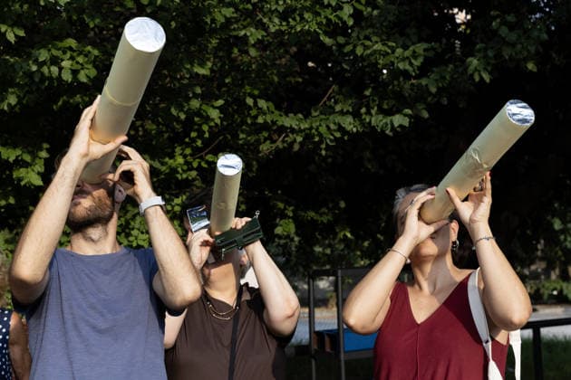 Solar eclipse in Italy CASERTA, ITALY - AUGUST 12: People watch the solar eclipse inside the Caserta planetarium, in Caserta, Southern Italy, on August 12, 2026. A solar eclipse is an optical-astronomical phenomenon, usually associated with the sun-earth-moon system, characterized by the obscuration of all or part of the solar disk by the moon, as seen from Earth. Iso Ekle Anadolu Caserta Italy. Editorial use only. Please get in touch for any other usage.  Copyright: x2026xAnadoluxIsoxEklex
